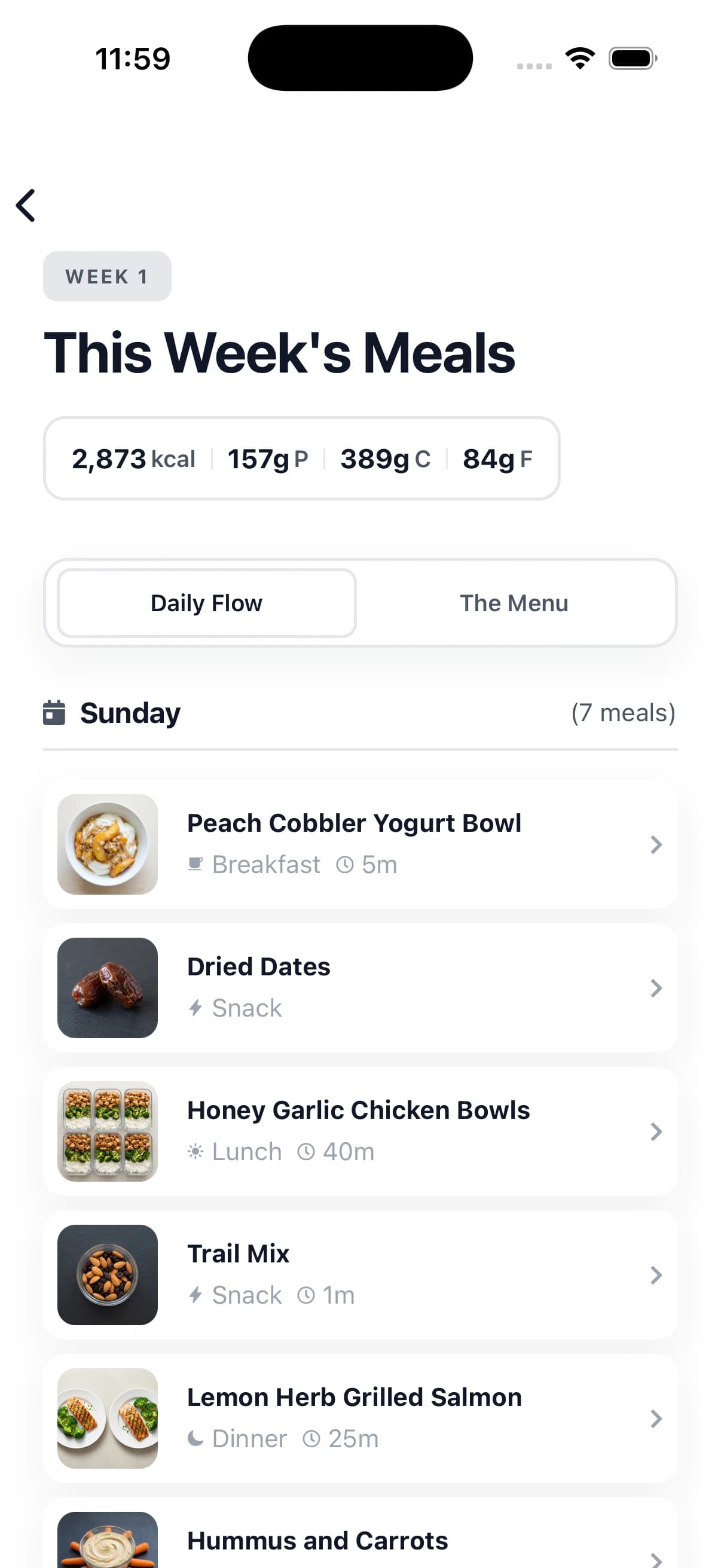 Weekly meal plan preview